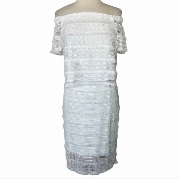 WHBM size 6 white fringe 2 piece skirt top set - Picture 5 of 14